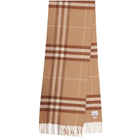 NEW BURBERRY 100% CASHMERE CHECK PLAID SCARF UNISEX MID CAMEL NWT! - Picture 1 of 12